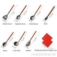 Silicone cooking utensils SADARBA-wooden handle kitchen utensil set-spoons spatula turner spaghetti ladle brush gadgets-heat resistant non stick non scratch cookware-pot holders dish pads trivet mat - B07G3GJZCR